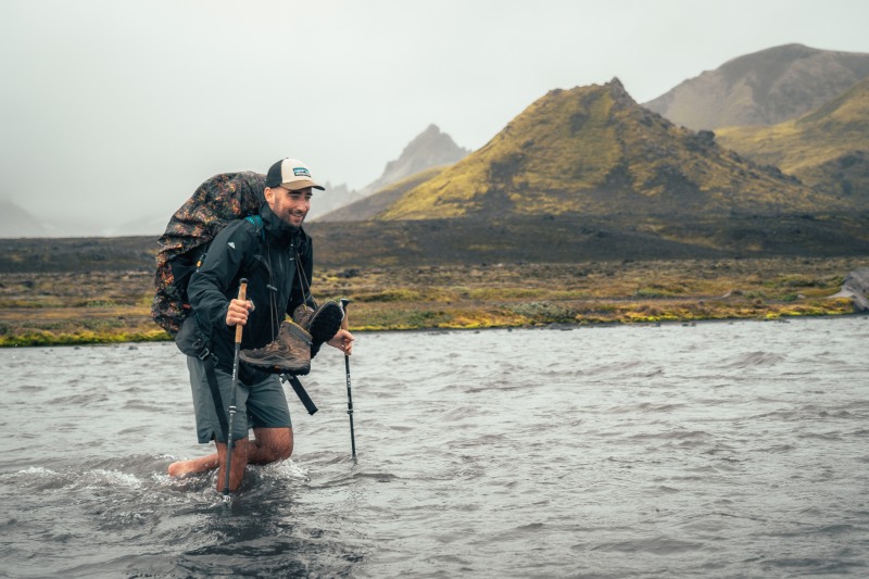 River crossing with poles